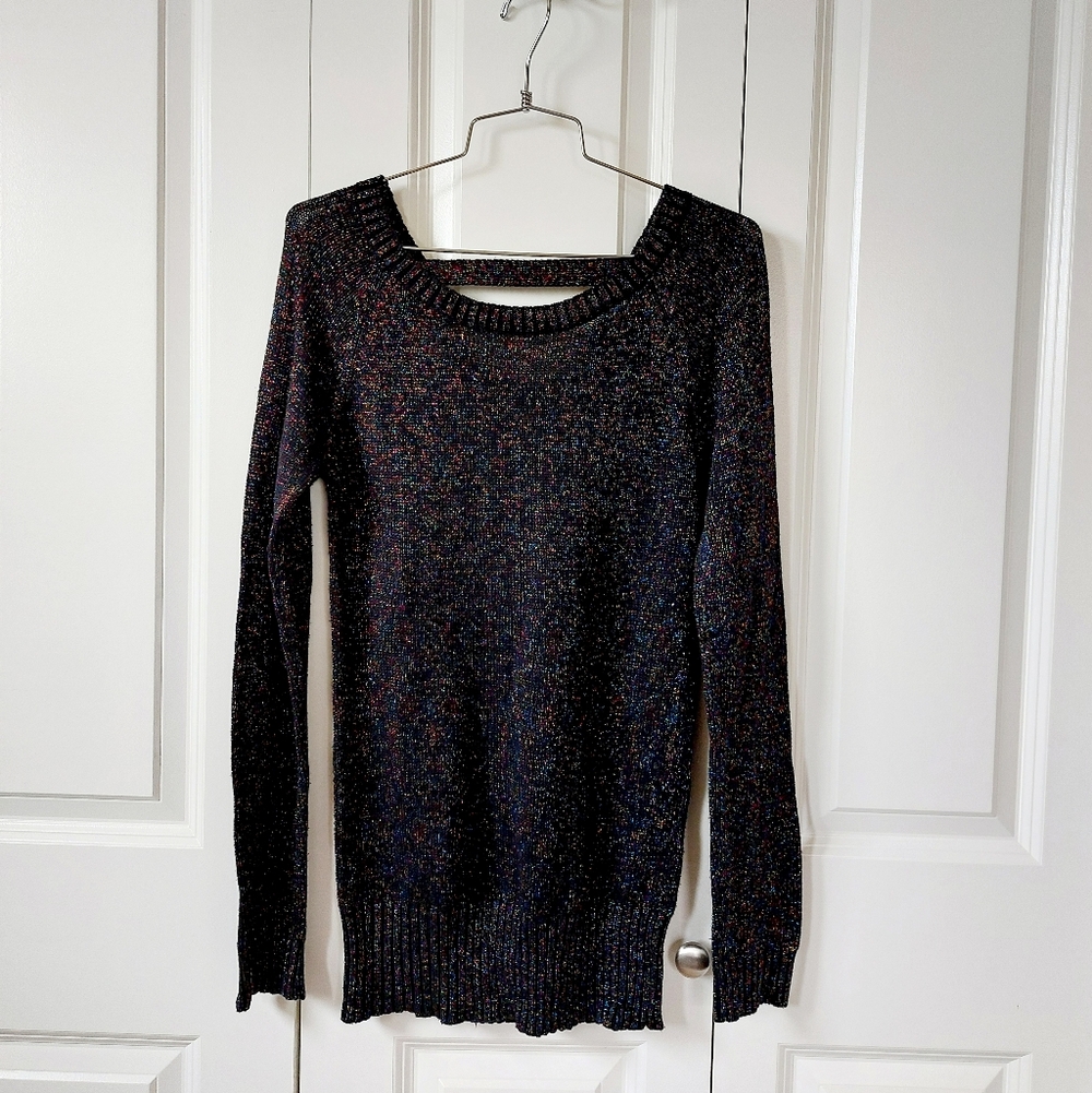 Y2K Black Sweater with Rainbow Metallic Threads XL Wet Seal Bella Swan New Years